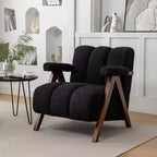 Mid Century Modern Accent Chair with Solid Wood Frame, Boucle Upholstered Living Room Chairs with Thick Cushion