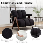 Mid Century Modern Accent Chair with Solid Wood Frame, Boucle Upholstered Living Room Chairs with Thick Cushion