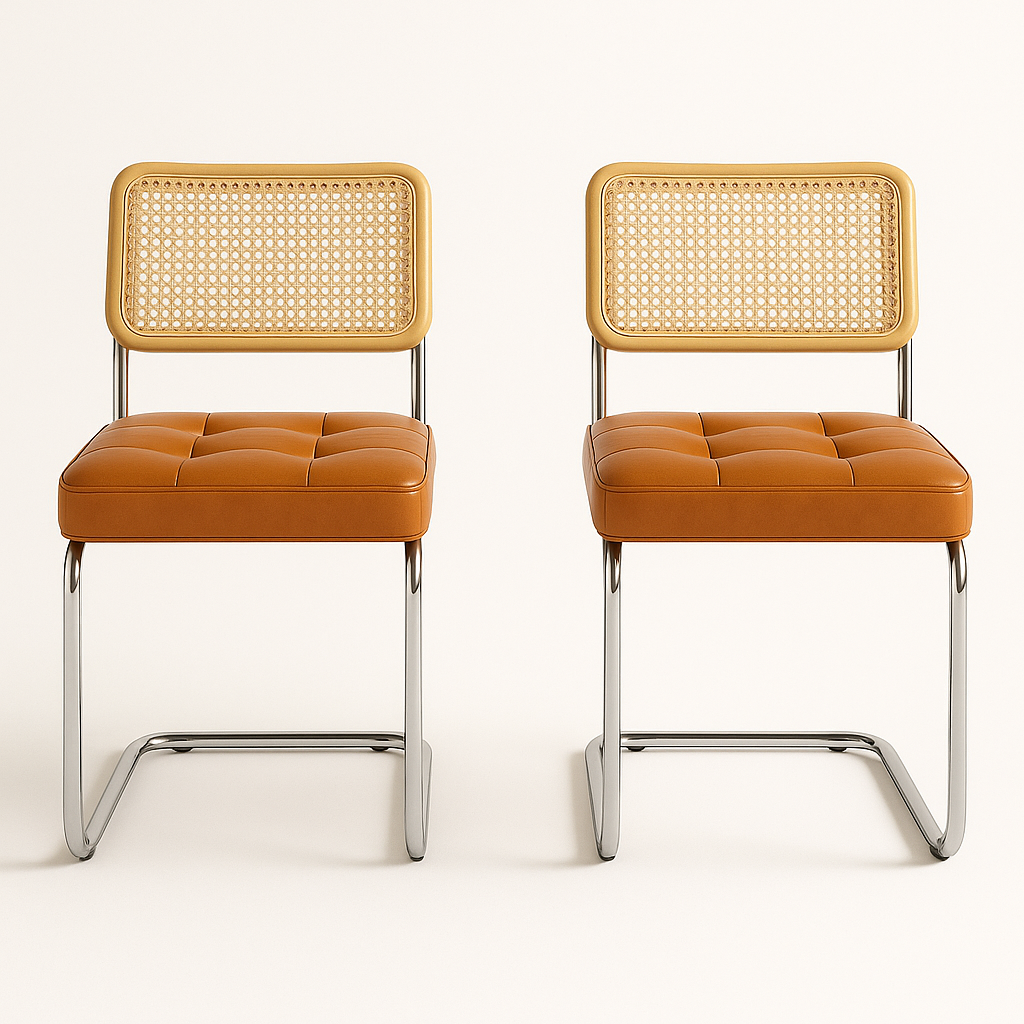 The Elo Rattan Chair — Cognac Leather Edition Set of 2
