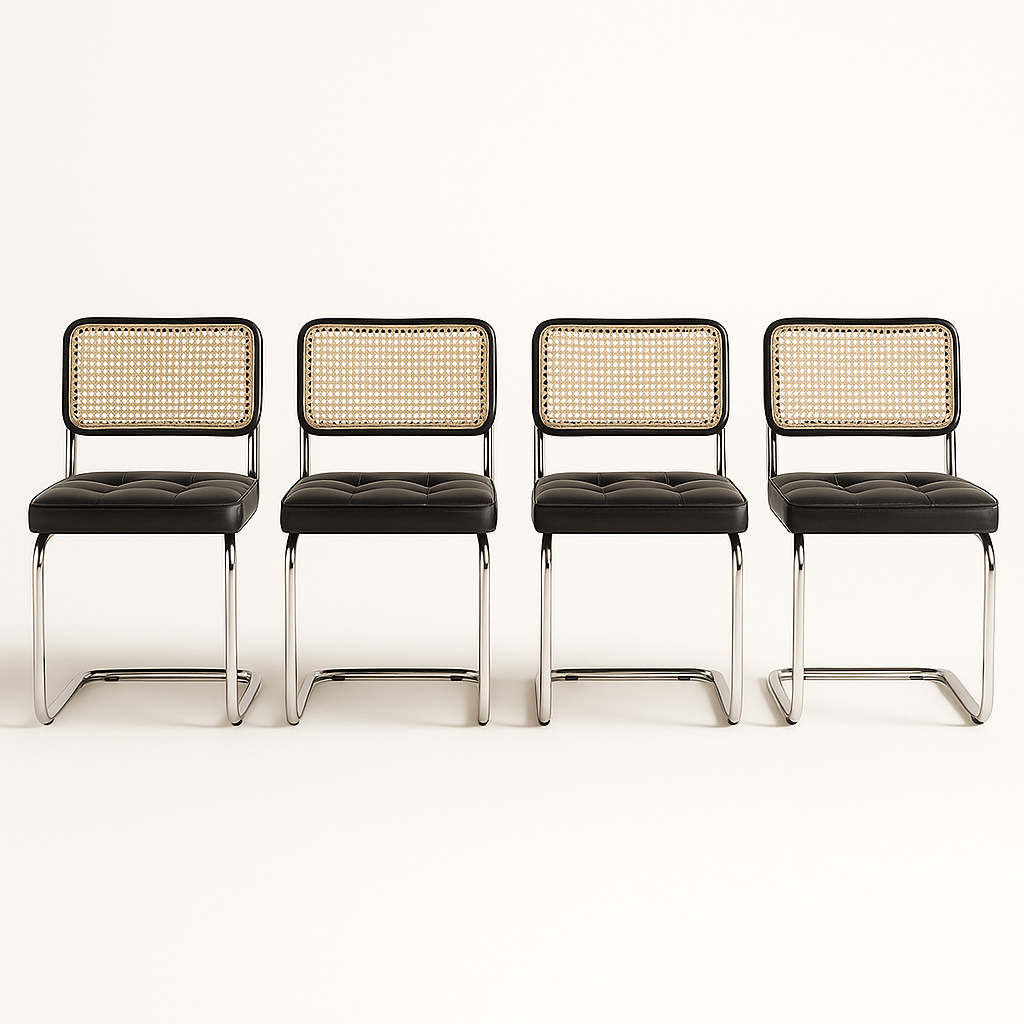 The Omi Rattan Chair — Modern Chrome Frame Set of 4