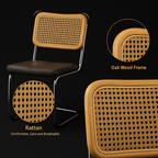 4, Kitchen Chairs with Rattan Cane Back, Mid Century Dinner Side Chairs with Chrome Base Legs and Upholstered Seat, Ideal