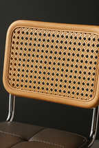 4, Kitchen Chairs with Rattan Cane Back, Mid Century Dinner Side Chairs with Chrome Base Legs and Upholstered Seat, Ideal