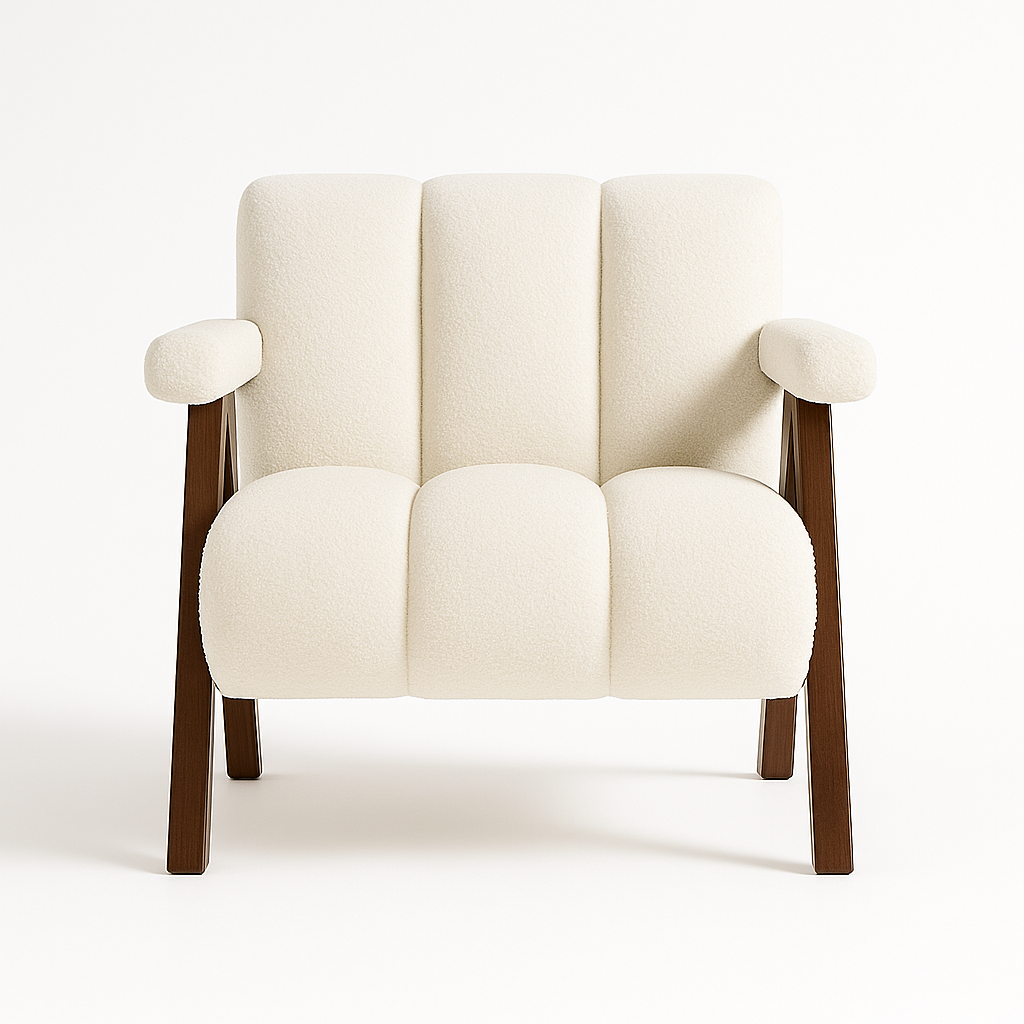 Mid Century Modern Accent Chair with Solid Wood Frame, Boucle Upholstered Living Room Chairs with Thick Cushion