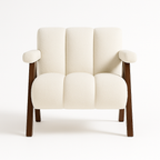 Mid Century Modern Accent Chair with Solid Wood Frame, Boucle Upholstered Living Room Chairs with Thick Cushion