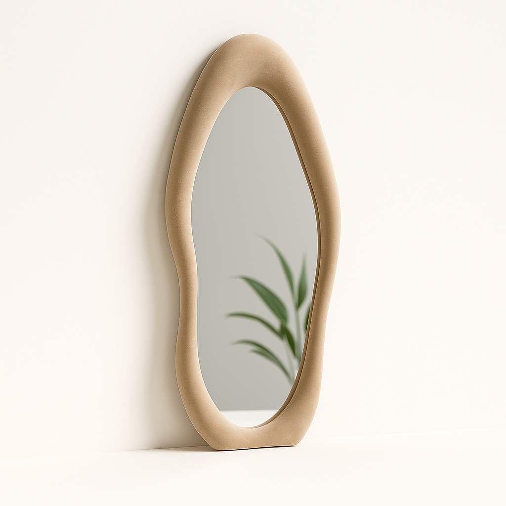 Full Length Mirror, 63" X 24" Wall Mirror, Flannel Wrapped Wood Frame - Wavy Full Body Mirror for Bedroom, Living Room & Cloakro
