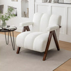 Mid Century Modern Accent Chair with Solid Wood Frame, Boucle Upholstered Living Room Chairs with Thick Cushion