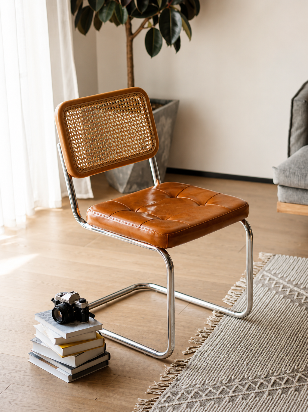 Rattan & Chrome — The Cantilever Dining Chair