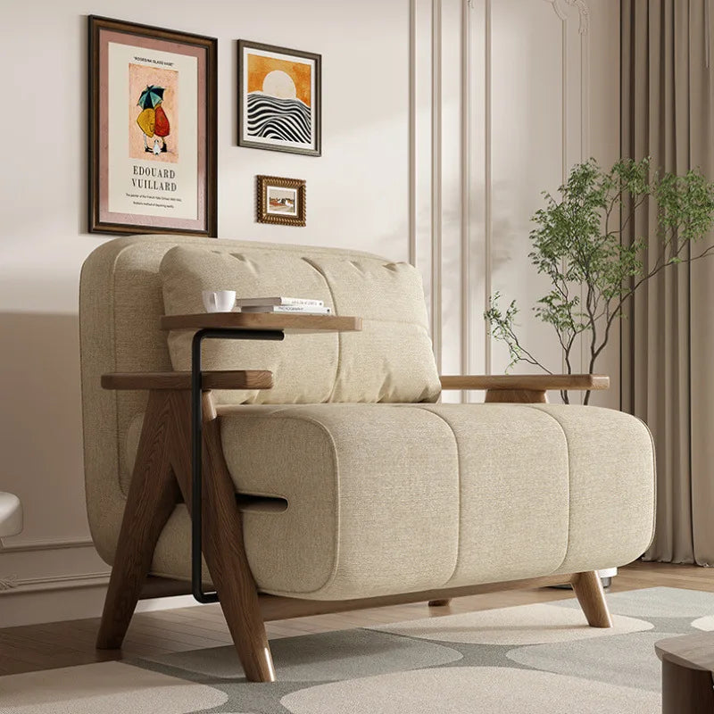 Solid Wood Sofa Bed Living Room Foldable Dual-Purpose Single Sofa Japanese Multi-Function