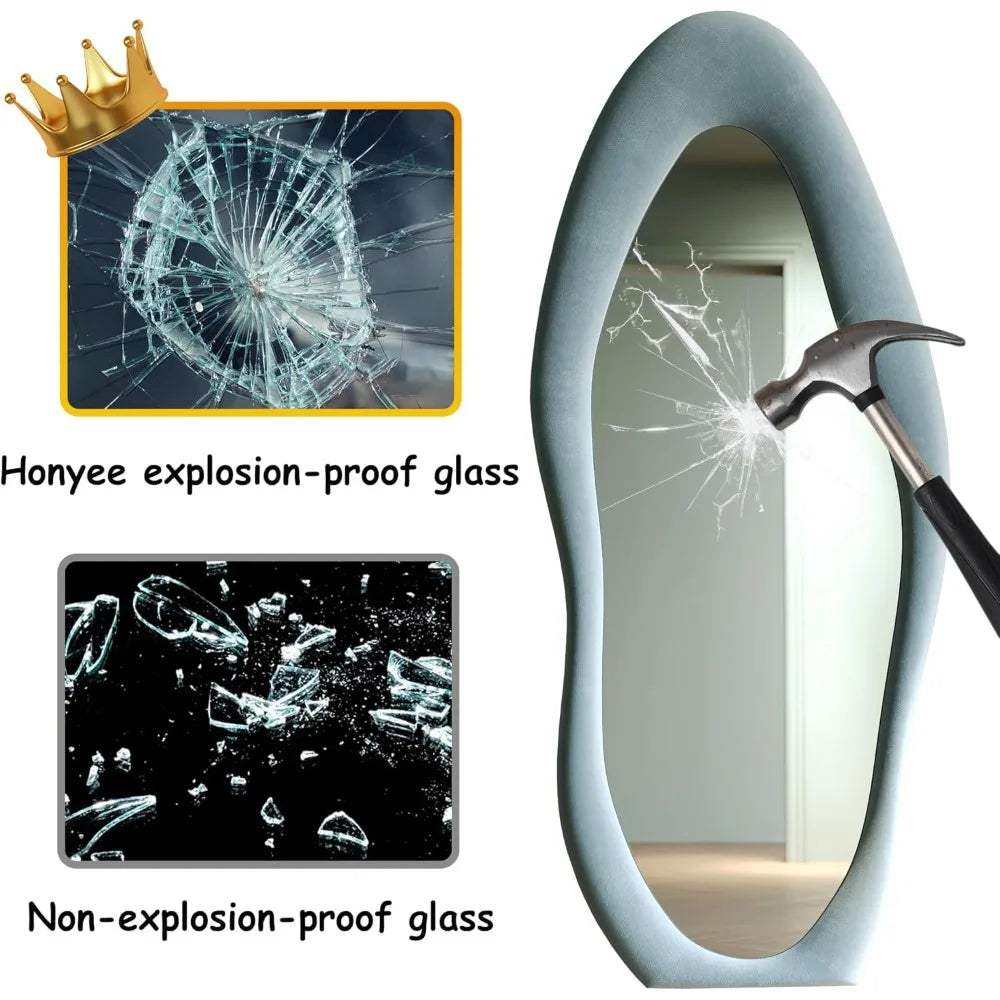 Full Length Mirror, 63" X 24" Wall Mirror, Flannel Wrapped Wood Frame - Wavy Full Body Mirror for Bedroom, Living Room & Cloakro