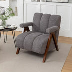 Mid Century Modern Accent Chair with Solid Wood Frame, Boucle Upholstered Living Room Chairs with Thick Cushion