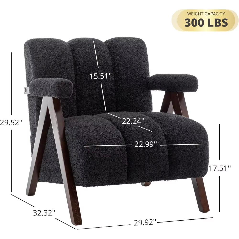 Mid Century Modern Accent Chair with Solid Wood Frame, Boucle Upholstered Living Room Chairs with Thick Cushion